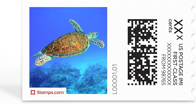 Hawksbill Turtle NetStamps 1200-Pack (50 Sheets) Printable Postage Labels (Stamps.com Subscription Required) - Print Approved Postage - Inkjet & Laser Printers - Business, Personal, Home