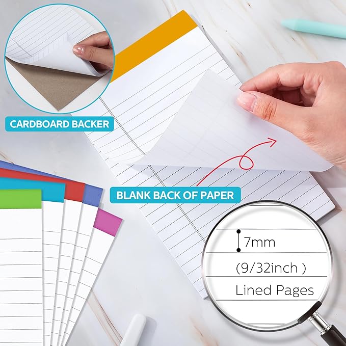 Colarr 24 Pack Legal Pads 5 x 8 Inches Lined Notepads 50 Sheets Wide Ruled Writing Pads for School College Office Business