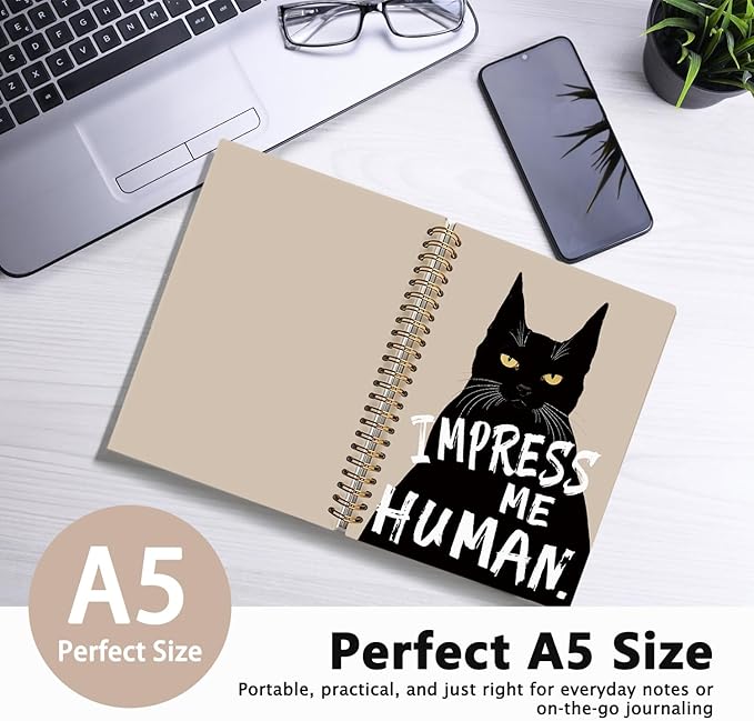 Funny Cat Notebook Journal, Black Cat Spiral Notebook, Black Cat Gifts, Cat Notepad, Cat Gifts for Cat Lovers, College Ruled Spiral Notebook 80 Sheets -160 Pages 5.5x8.3 Inch