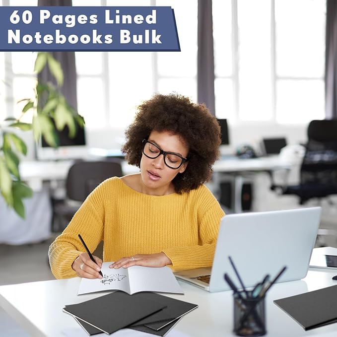 Mimorou 100 Pcs Kraft Notebook Journals 5.5 Inch x 8.3 Inch A5 Softcover Notebooks Bulk for Writing Sketch Office Notepad with 60 Pages 30 Sheets (Black,Dot)