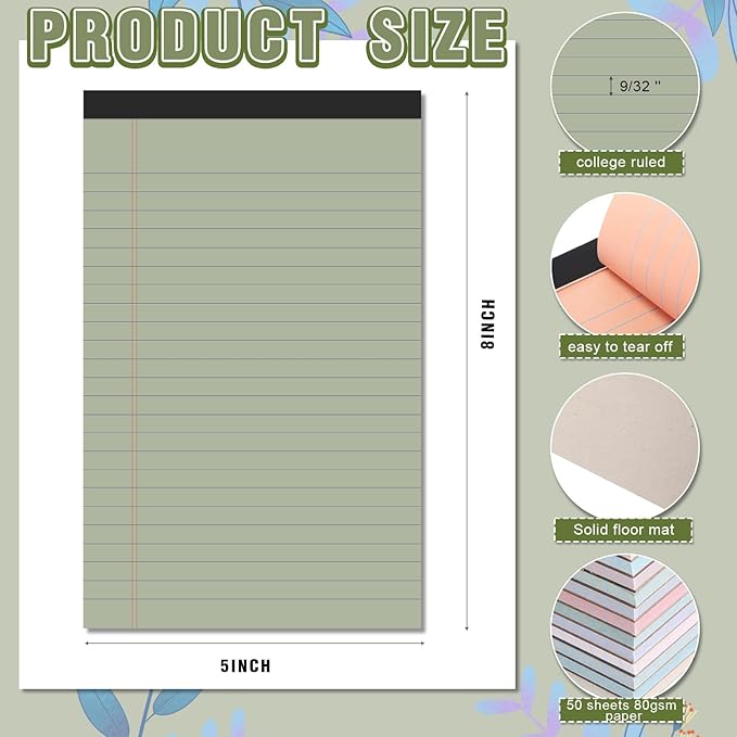 Lincia 24 Pcs 12 Pcs 5" x 8" Small Legal Pads Colored Lined Note Pads Narrow Ruled Writing Notepads 50 Sheets Per Micro Paper Notebook Lined and Perforated for College Office Supplies (Retro Colors)