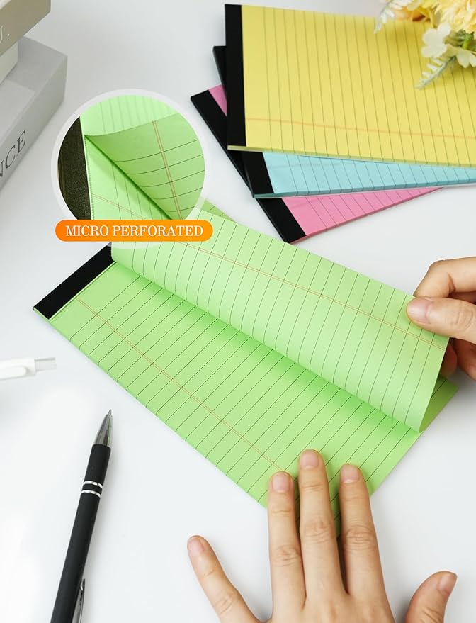 Small Legal Pads 5x8 Colored Note Pads, 6 Pack Small Notepads for Work, Pink Notepad 5x8 Mini Legal Pad, Colored Legal Pads 5x8 for Home Office Supplies, Lined Notebook Paper 5x8 Notes, 30 Sheets/Pad