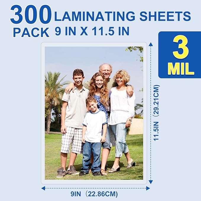 300 Pack Laminating Sheets, 3 Mil, 9 x 11.5 Inches Thermal Laminating Pouches Lamination Sheet Paper for Laminator, Clear, Letter Size, Office and School Supplies