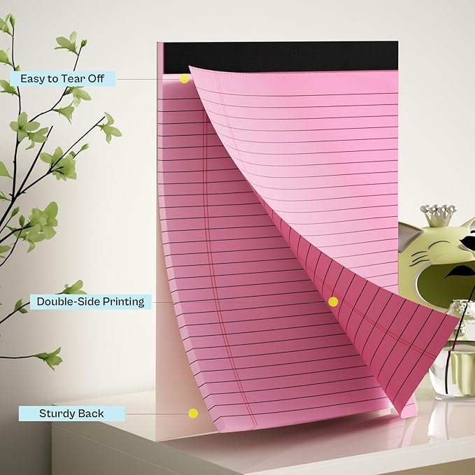 2 Pcs Legal Pads 8.5 x 11 Pink Note Pads 8.5 x 11 Notepad 8.5 x 11 Micro Perforated Writing Pads 8.5 x 11 Lined Paper Pads Wide Ruled Pad of Paper 30 Sheets Notebook for Study, To-Do Lists, Office