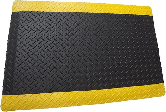 Rhino Mats, American Classic Diamond Anti-Fatigue Mats, Industrial Ergonomic Comfort Standing Mat for Work, Home, Garage, Office, Kitchen or Anywhere (Black/Yellow 1" Thick, 4 FT. x 12 FT.)