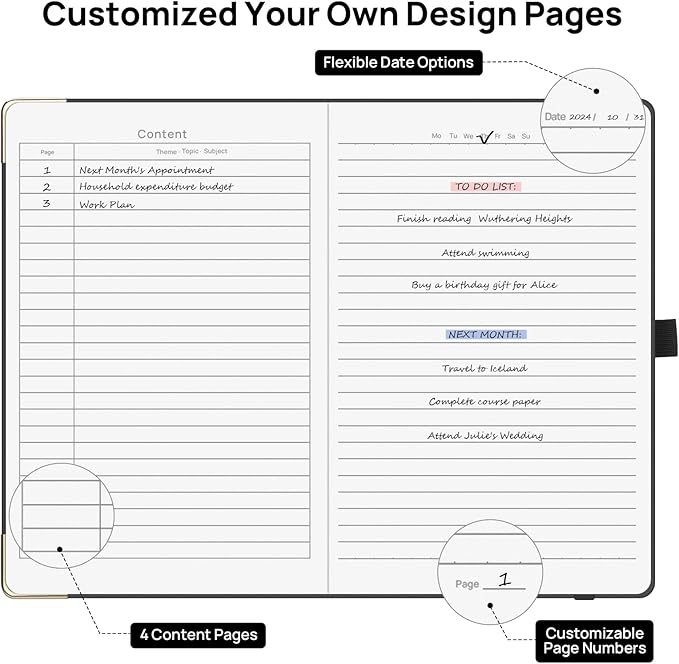 A5 Lined Journal Notebook - 100 GSM Thick Paper, Hardcover Journaling Notebook for Writing, Work, Travel, School, College Ruled Journal for Women and Men, PU Leather Note Book, 5.5”x8.3”- Black