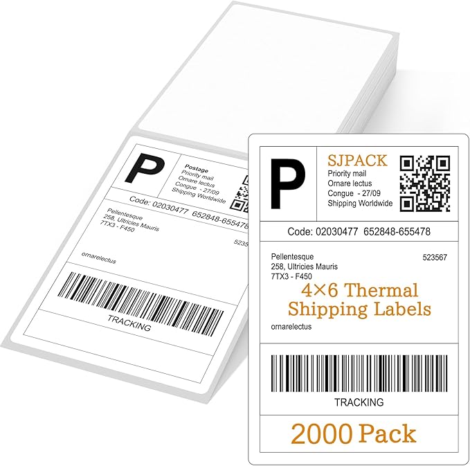 4" x 6" Thermal Labels, 2000 Fanfold Labels, Direct Thermal Shipping Label Compatible with Nelko, Rollo, Zebra, Brother, Orgbro, Munbyn, Jadens Shipping Label Printer, Commercial Grade