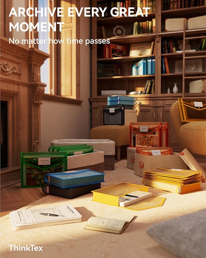 ThinkTex Plastic Expanding File Folder, Transparent envelopes with Snap Closure, No Dividers, Large Capacity, Assorted Colors, Fit Letter/A4 Size - 5 Packs