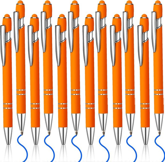 12 Pcs Blue Ink Ballpoint Pen with Stylus Tip, 1.0 mm Metal Pen Stylus Pen for Touch Screens, 2 in 1 Thank You Pen Gift for Friends, Colleagues, Coworker, Office, Family (Orange)