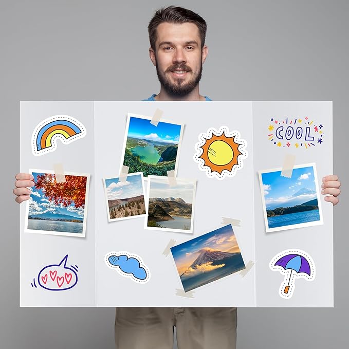 12 Pack Trifold Poster Board, 16x40 Inches White Presentation Board, Portable Display Board for Science Fair, School DIY Project and Business Exhibitions