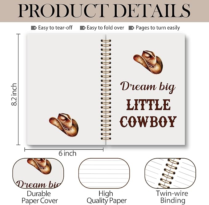 Western Cowboy Notebook Journal - Cowboy Preppy Spiral Notebook, Dream Big LittleCowboy Inspirational Notebooks Gifts for Cowboys Men Boys Kids, Preppy Western School Office Supplies, 6x8.2In