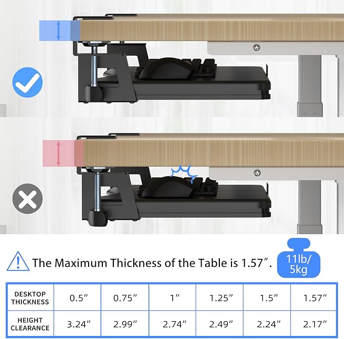 suptek Keyboard Tray Under Desk Pull Out with C Clamp Mount, Computer Keyboard & Mouse Tray, 25.6 (30 Including Clamps) x 11.8 inch Slide-Out Platform Computer Drawer for Typing, Black, DSF1