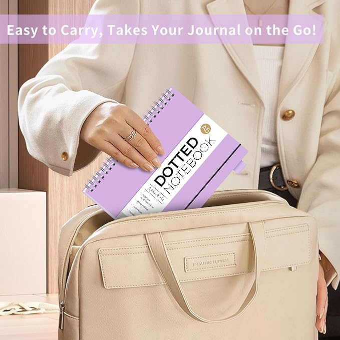 AHGXG Bullet Dotted Journal - Dot Grid Spiral Notebook A5, 160 Pages, 100 GSM Thick Paper, Waterproof Plastic Cover Journals for Bullet Journaling, Sketching, 5.7" x 8.3", Purple