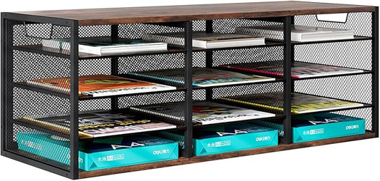 Mail Sorter Adjustable Holder, Countertop Literature Organizer, Student Mailbox for Classroom, Desktop Bill Paper Organizer for Office Home School, 12 Compartments, Brown