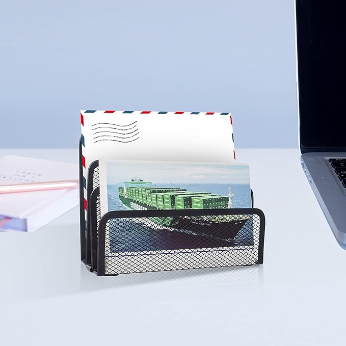 wishacc Desk Mail Organizer Small File Holders Letter Metal Mesh Document/Filing/Folders/Paper Organizer for Desktop