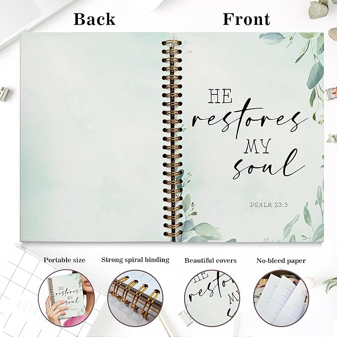 Bible Notebook, A5 Spiral Christian Journal with Floral Pink Butterfly Notebook, Bible Verse-I Can Do All Things Through Christ Who Strengthens Me, Inspirational Notebooks for Women, Bible Study, Gift for Birthday Christmas, Office Supplies (Light blue)