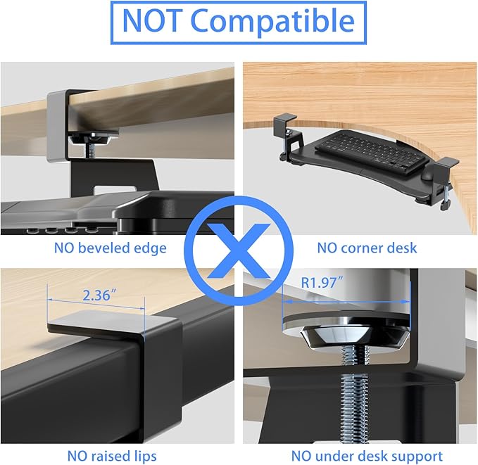 suptek Small Keyboard Tray Under Desk Pull Out with C Clamp Mount, Computer Keyboard & Mouse Tray, 20 (24.2 Including Clamps) x 11.8 inch Slide-Out Platform Computer Drawer for Typing, Black, DSF1S