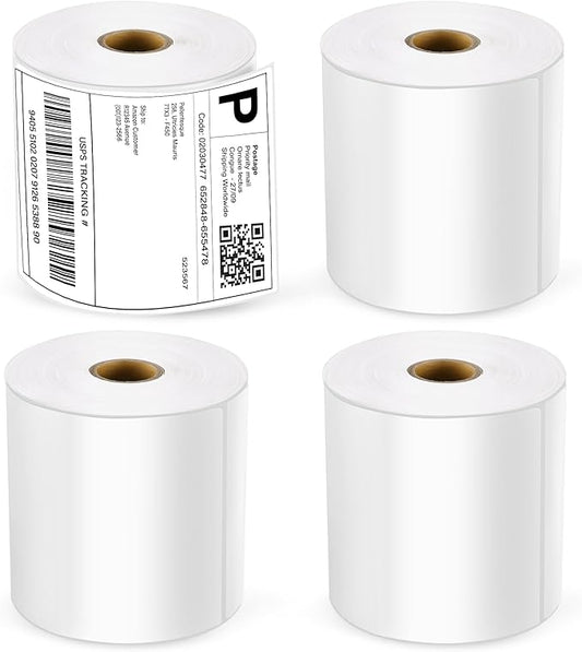 LotFancy 4x6 Thermal Labels, 1000 Shipping Labels, 4 Rolls-250 Labels per Roll, Perforated White Mailing Postage Label for Rollo, Zebra (NOT for DYMO)