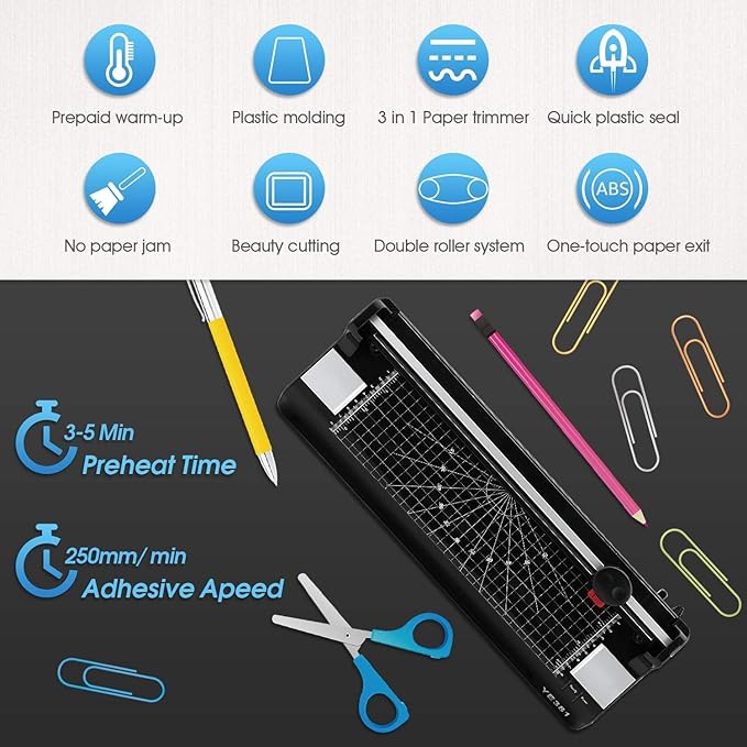 Laminator Machine for A3/A4/A6, YE381 13inch Thermal & Cold Laminating Machine for Home Office School Teacher Use with 50 Pouches, Paper Trimmer and Corner Rounder