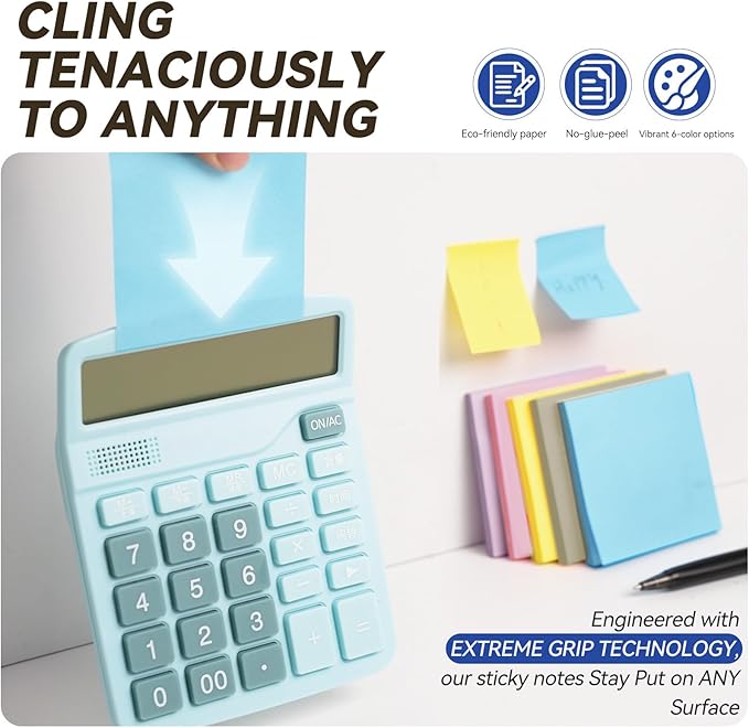 Sticky Notes 3x3in + 2x1.5in Small Sticky Note, 12 Pack 6 Colors Self-Sticky Note Pads | Sticks Strong & Removes Clean | Recycled Paper Cute Sticky Notes to School Supplies, Office Products