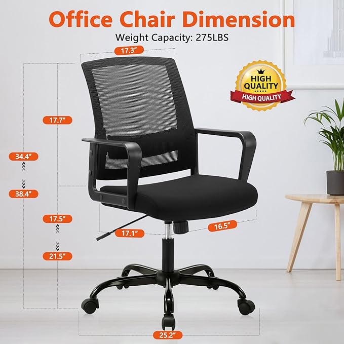 CLATINA Ergonomic Rolling Mesh Desk Chair with Executive Lumbar Support and Adjustable Swivel Design for Home Office Computer Black 8 Pack