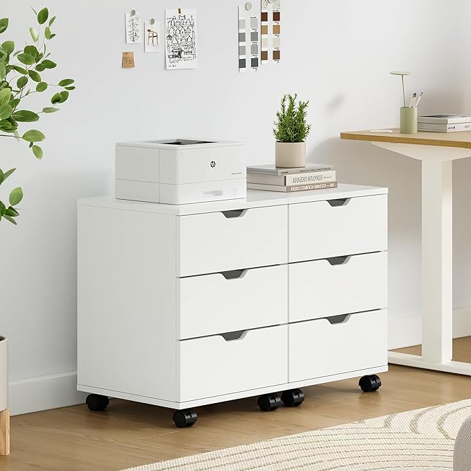 Farini 3-Drawer Under Desk Wooden File Cabinet with Lockable Caster Storage Cabinets for Home Office,White,Required Assembly