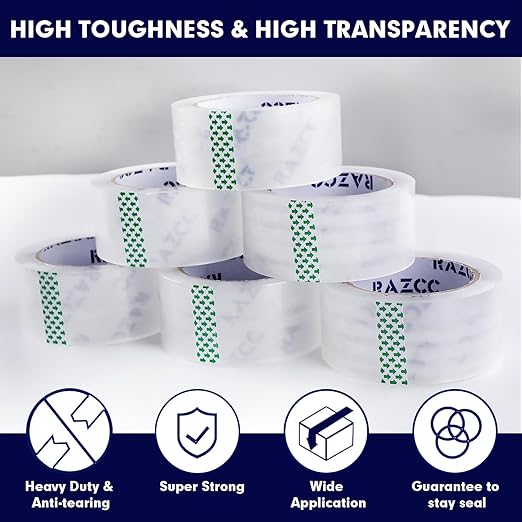 Packing Tape, 36 Rolls Clear Heavy Duty Packaging Tape with Dispensers for Packing Shipping Moving Mailing, Thicker Sealing Tape - 1.88" x 65 Yard Per Roll, 2340 Total Yards