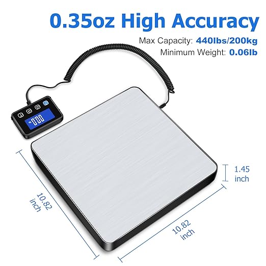 Shipping Scale, 440 lbs/0.35oz High Accurate Digital Postal Scale with Hold/Tare Function, Shipping Scale for Small Business, Packages, Luggage, Home Use, Battery & Charging Cable Include