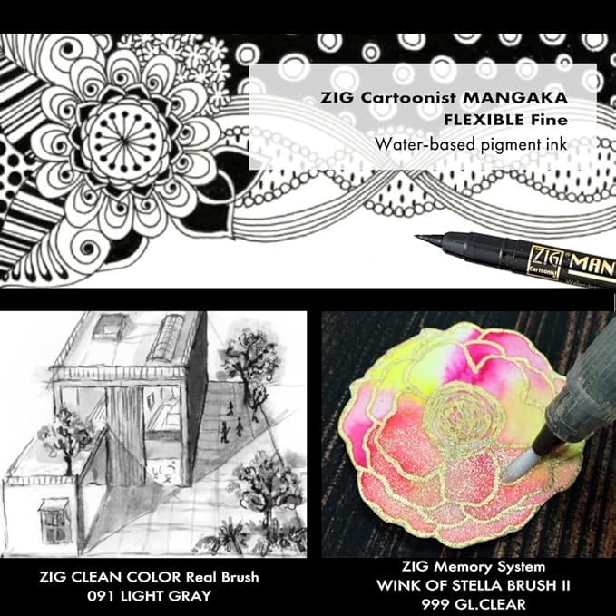 Kuretake Zig Inktober pen set, for Illustration, Manga Drawing, Lettering and Calligraphy, Professional Artist, Made in Japan (Basic No.3(5pcs.))