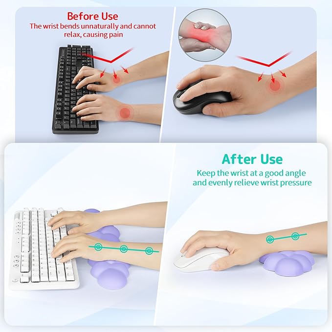 Cloud Wrist Rest Keyboard, Cloud Palm Rest Set with PU Leather Memory Foam, Cute Keyboard Rest for Wrist Support and Arm Rest, Desk Cloud Wrist Pad for PC/Gaming/Hand Cushion/Computer-Purple