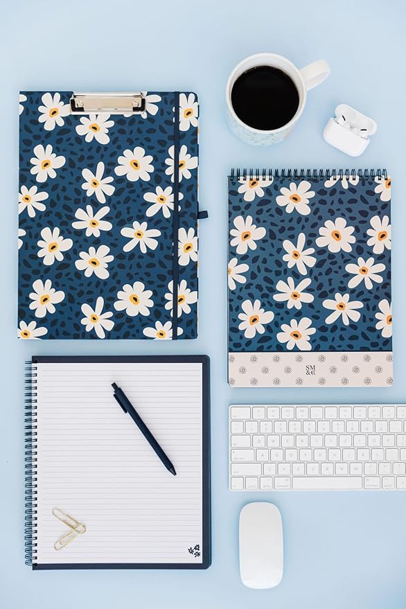 Steel Mill & Co Large Top Spiral Notebook College Ruled, 11" x 8.5" with Durable Hardcover and 160 Lined Pages (Leopard Daisy)