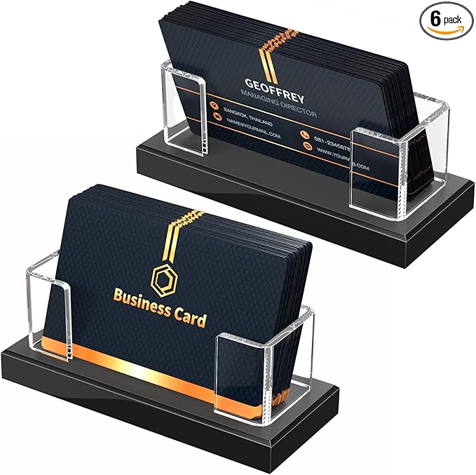 NIUBEE Acrylic Business Card Holder: Clear Plastic Business Cards Display Stand for Desk - Gift Card Organizer for Office 6 Pieces