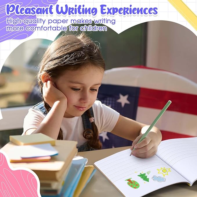 Henoyso 10 Pcs 120 Pages Primary Composition Notebooks K-2, Primary Journal Grades K-2, Writing Journal Practice Notebook for Kids in Preschool, Kindergarten, Back to School Supplies (Rainbow)