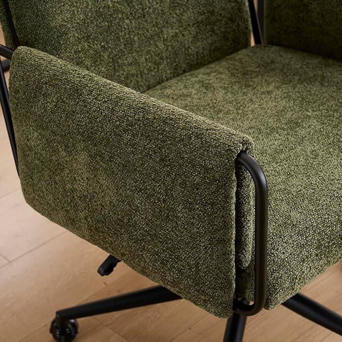 Kidol & Shellder Office Desk Chair Set of 4 with Arm, Swivel Adjustable Height with Wheels Comfortable Wide Seat for Home Office, Bedroom, Makeup Room, Green