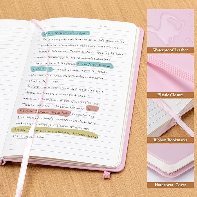 deli A5 Lined Journal Notebook, 160 Pages Hardcover Writing Notebook, 5.5"x8.2" College Ruled Notebook for Office, School, Work Notes (Pink)