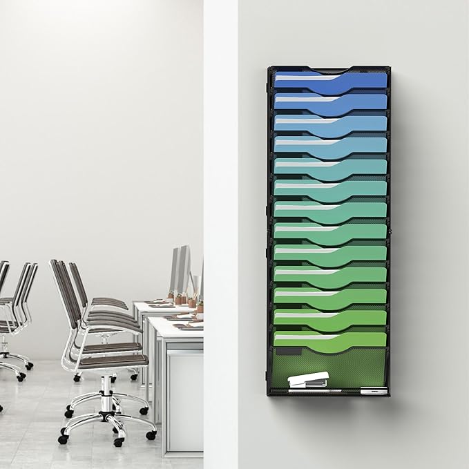 Kuntine.B Wall File Organizer Office Hanging Magazine Holder Wall File Organizer for Office Home (Black, 15 Tier)