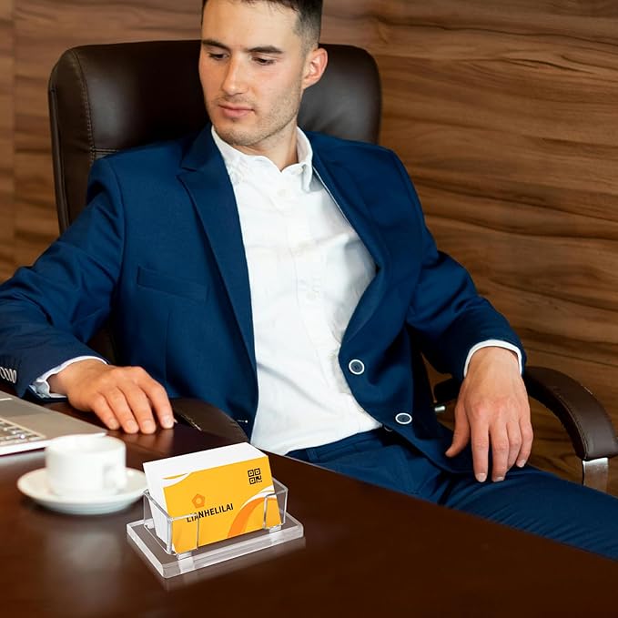 2Pack Acrylic Business Card Holder Enlarged Holds 120 Cards for Office/Exhibition/Restaurant Desk/Counter Display Name Card Organizer Stand