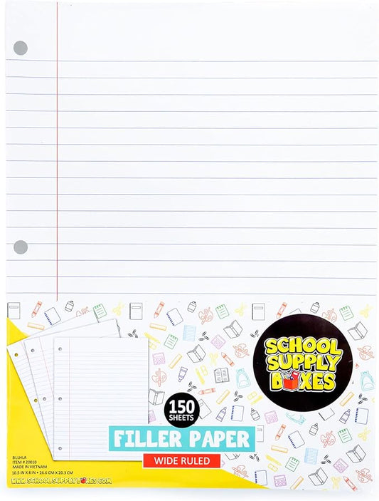 School Supply Boxes | Wide-Ruled Loose Leaf Paper | 24 Pack | 150 Sheets Per Pack, 3-Ring Binder Compatible