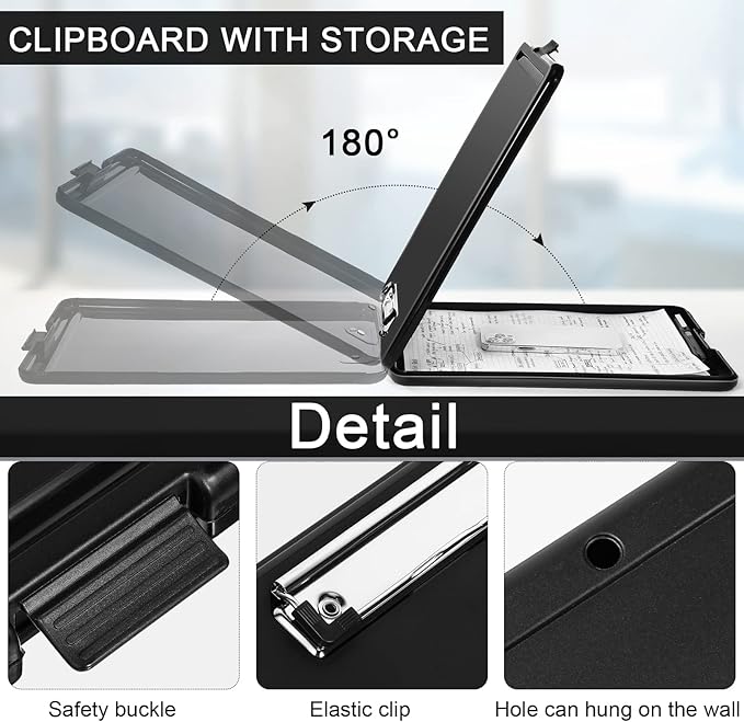 20 Pcs Clipboard with Storage Plastic Nursing Clipboard 9.5 x 13.5 Inch with Low Profile Clip Foldable Clip Board with Storage for Home Office Back to School Supplies