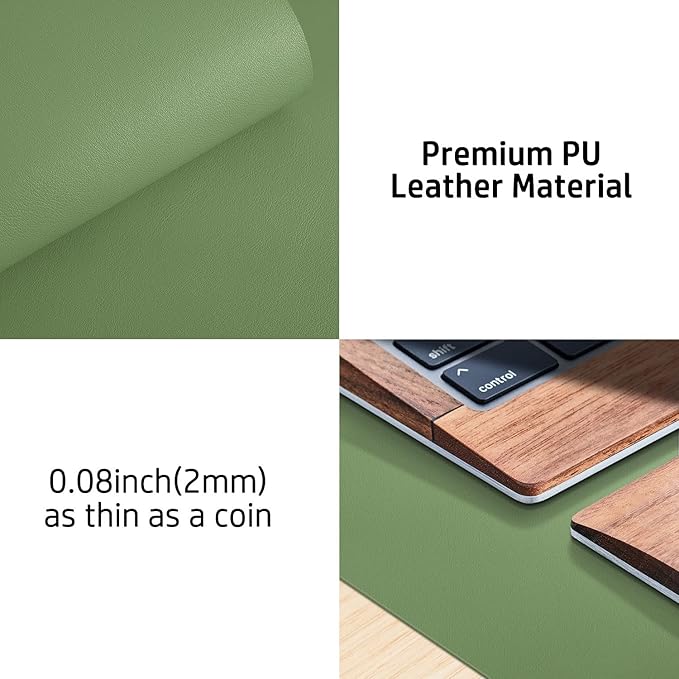 Aothia Leather Desk Pad Protector, Mouse Pad, Office Desk Mat, Non-Slip PU Leather Desk Blotter, Laptop Desk Pad, Waterproof Desk Writing Pad for Office and Home (36" x 17", Olive Green)
