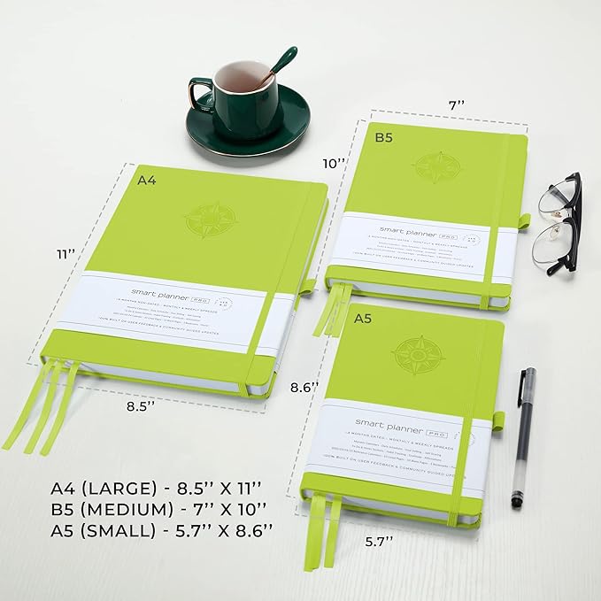 Smart Planner Pro – Undated Daily Planner – Medium B5 – Achieve Goals & Increase Productivity with Weekly, Monthly, Work Sections - Organizer Planner with Back Pocket, 3 Satin Bookmarks & Pen Holder