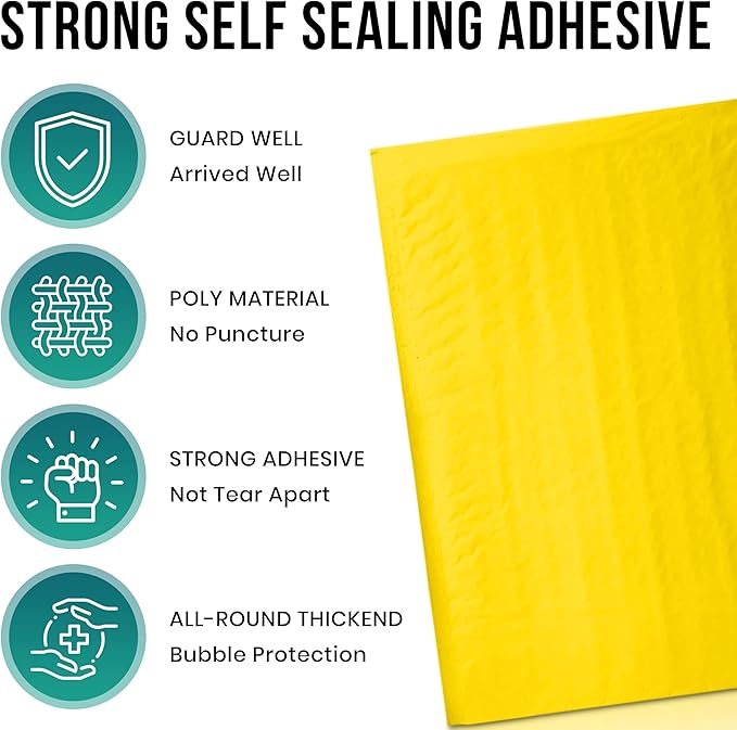 Levex - #2 8.5" x 12" [10 Pack] Yellow Poly Bubble Mailers, Padded Envelope Mailers, Packing Envelope & Mailing Bags for Shipping