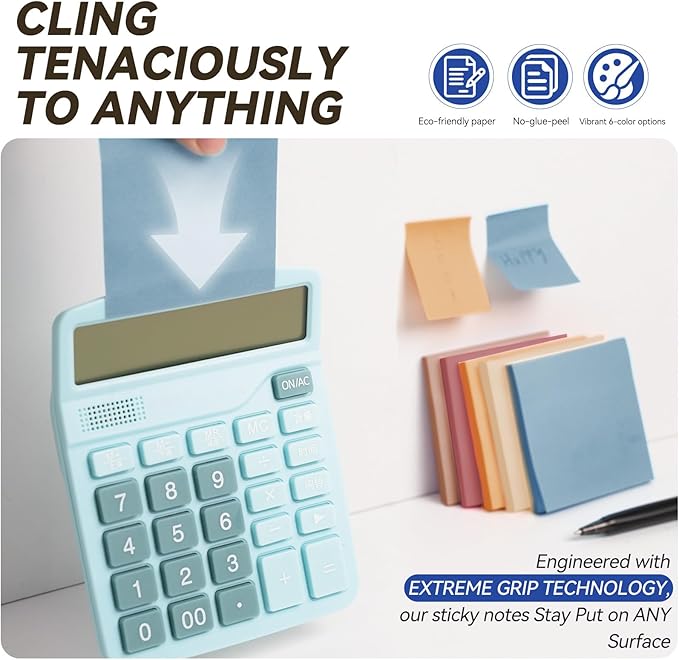 Sticky Notes 3x3in + 2x1.5in Small Sticky Note, 12 Pack 6 Colors Self-Sticky Note Pads | Sticks Strong & Removes Clean | Recycled Paper Cute Sticky Notes to School Supplies, Office Products