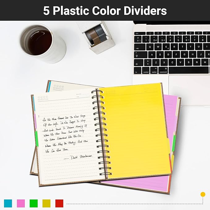 EUSOAR 5 Subject Spiral Notebook, 1pcs B5 7.3"x10.2" College Ruled Writing Pad, 100GSM 120Sheets/ 240Pages of Lined Paper, Thick Hardcover, for Traveling Students, Office and Business, Kraft