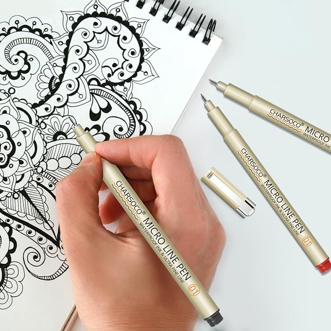 01 Micro Pen, Fine Point Pen with 6 Colors, Waterproof Archival Ink, 0.25mm Fineliner Ink Pens for Artist Illustration, Sketching, Anime, Manga, Technical Drawing and Scrapbooking
