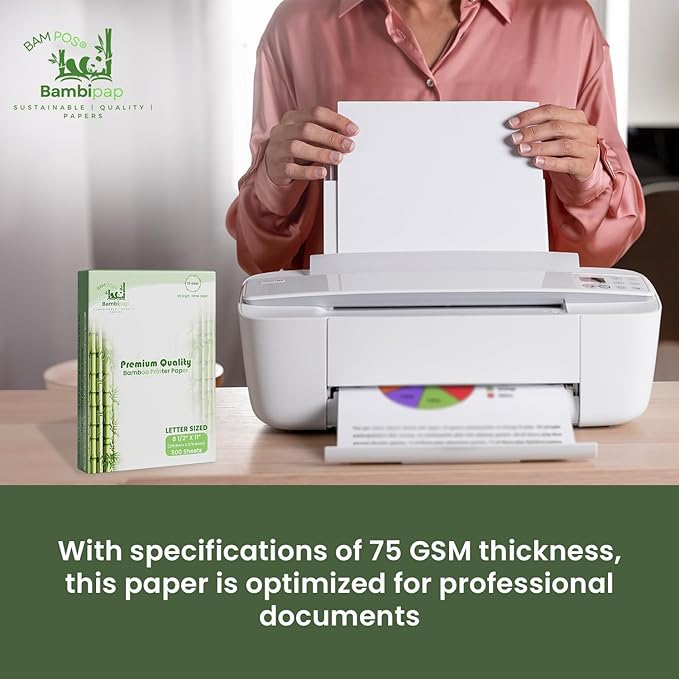 Bamboo Printer Paper - 8 1/2” x 11”- 20LB Multipurpose White Paper - Made from Bamboo Fiber, Renewable Resources, Zero Trees Used - 3 reams (1500 Sheets)