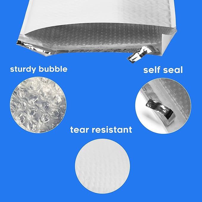 The Boxery 10.5x16''|#5 Poly Bubble Mailers- 100 Pack, Padded Envelopes, Self Seal, Waterproof Shipping Bags, Padded Mailers for Shipping & Packaging