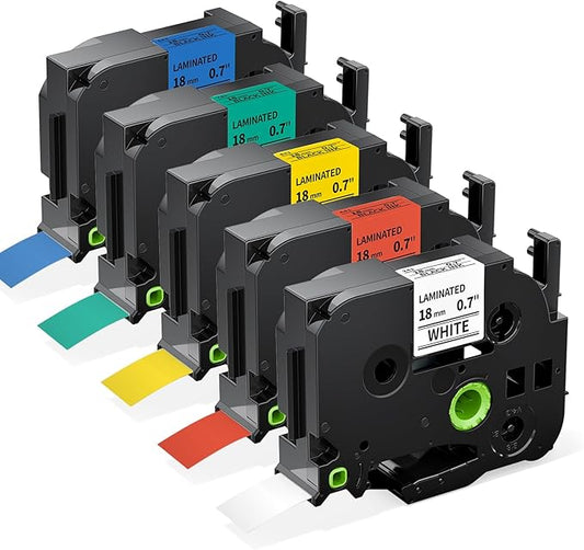 Labelife TZe TZ Tape 18mm 0.7" Laminated Compatible with Brother P Touch Label Tape 3/4 Inch TZe-241 TZe-441 TZe-541 TZe-641 TZe-741 for PTD410 PTD400 PTD610BT PTD600 PTP710BT PT-1880,5 Color