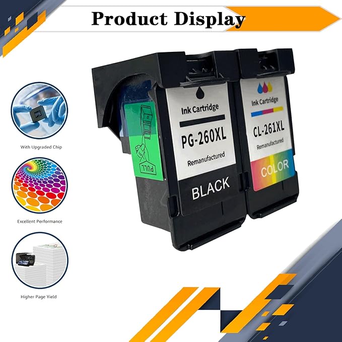 PG-260XL CL-261XL PG260 PG-260 CL261 CL-261 Ink Cartridges, Compatible for Canon TS6420a TS6420 TR7020a TR7020 TS5320 All in One Printers【High Print Volume with Chip Black*1+Color*1