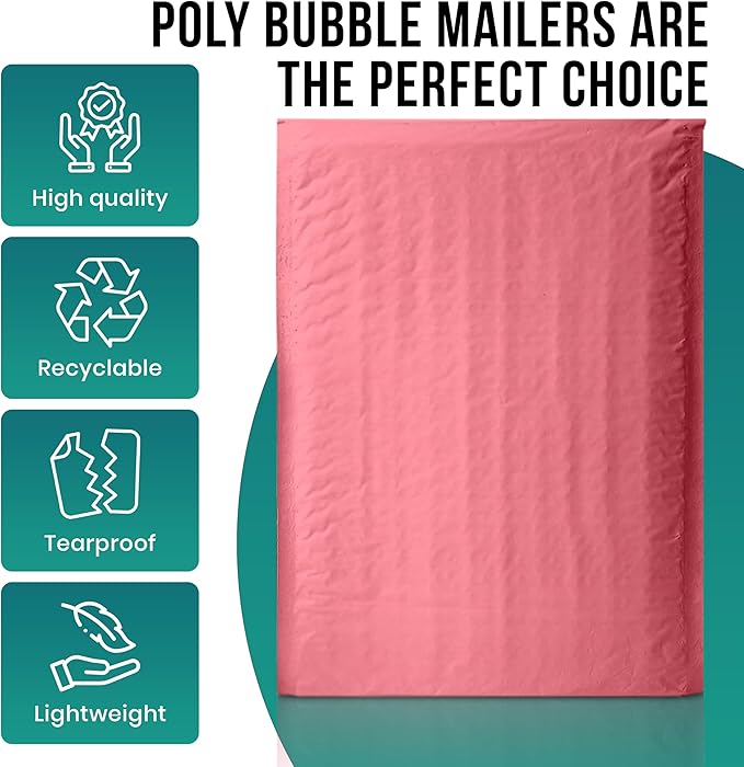 Levex - #2 8.5" x 12" [5 Pack] Pink Poly Bubble Mailers, Padded Envelope Mailers, Packing Envelope & Mailing Bags for Shipping